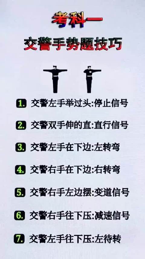 科目一交警手势讲解学车技巧