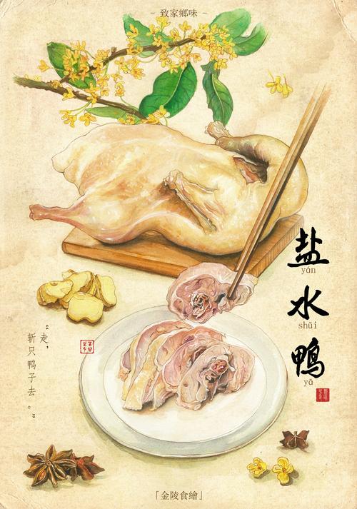 水彩金陵美食盐水鸭
