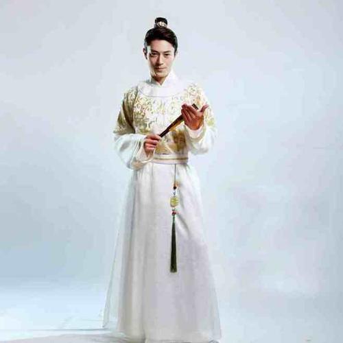 金玉良缘男古装 影视古装金元宝白色演出服 影楼摄影写真男古装