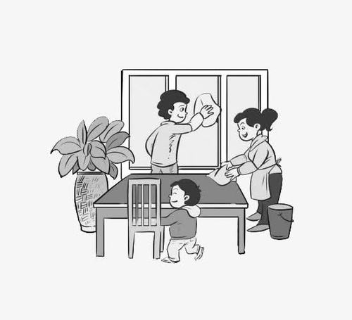 一家人大扫除之擦窗户图案