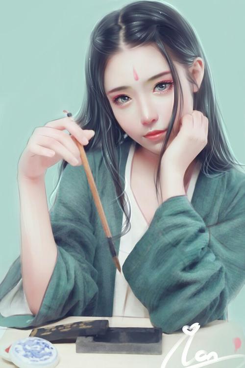 手绘古风青衣女子 - 堆糖,美图壁纸兴趣社区