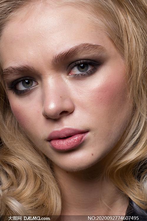 欧美模特人像妆容特写摄影原片素材