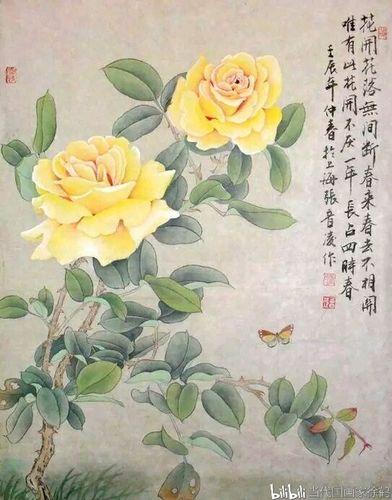 当代国画家徐鹤推荐～工笔画月季花作品集锦