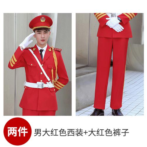男女升旗手乐队装军鼓装军歌合唱团红色套装女演出装