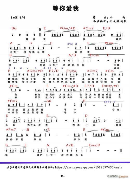 等你爱我(和声功能谱) 歌谱简谱网