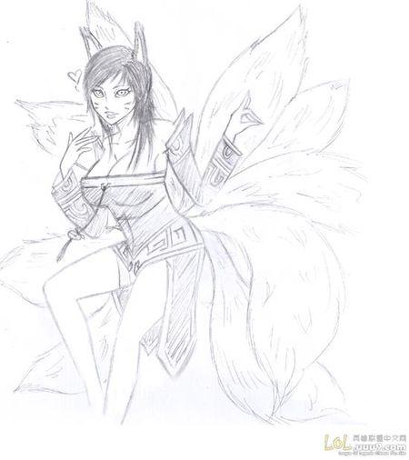 谁给我一张九尾妖狐的素描画,要图片线条清晰