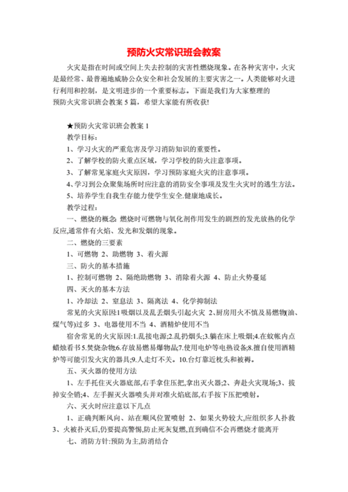 预防火灾常识班会教案.doc 9页