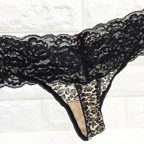 欧美丁字裤女超薄无痕镂空诱惑性感蕾丝露毛白豹纹tback内裤黑t裤