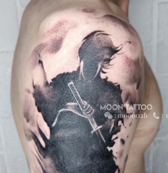 纹身遮盖 | 水墨剑客遮盖旧纹身 | 无痕遮盖