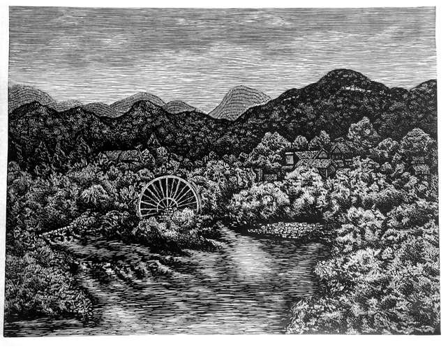 《黑白木刻风景写生》版画课程贵州民族大学美术学院版画(2)班指导