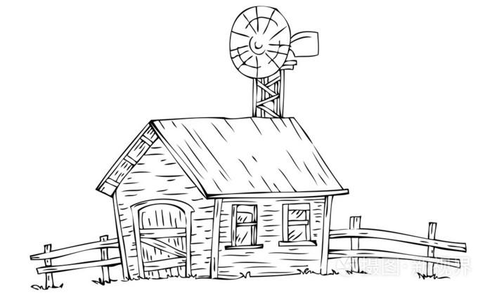 farm house with windmill.