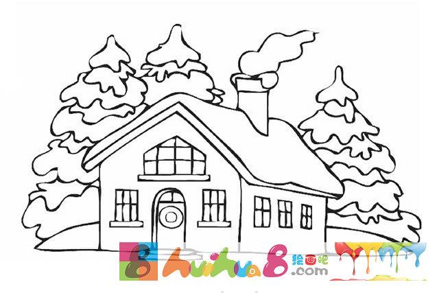 下雪天的房屋简笔画图片素材