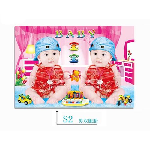 墙纸电视墙贴画年画娃娃婚房喜庆装饰娃娃画结婚生子双胞胎男宝宝画