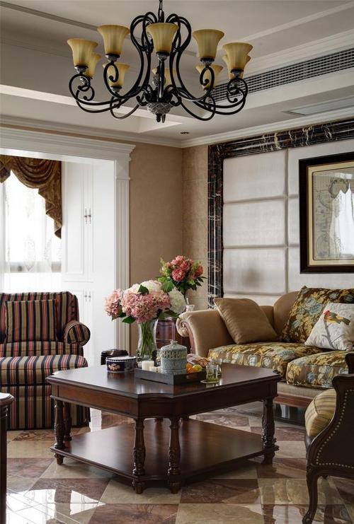 成都圣都装饰-华府金沙名城美式装修风格案例-客厅茶几