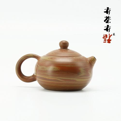 潮州手拉壶 黄良胜 全手工潮州传统手拉朱泥壶 三色绞泥 西施壶