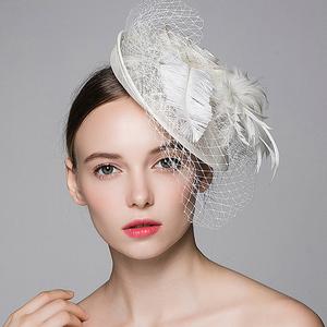 旗左 帽子女 麻纱 西式宴会网纱羽毛头饰 新娘亚麻大网纱宴会礼帽
