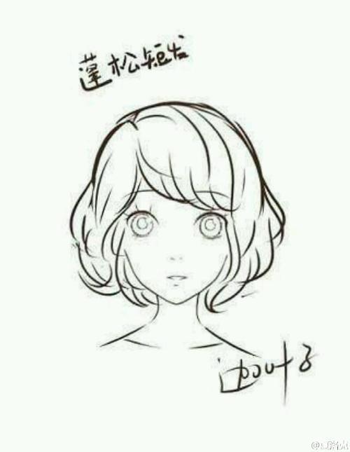 简笔画大波浪长卷发用一个发箍把前面的头发全部往后盘起配上一个大小