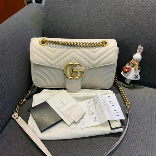 gucci 古驰marmont白色中号链条包