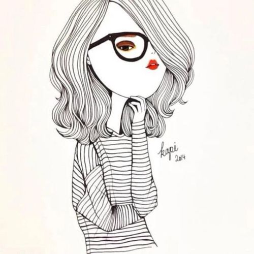 kapi复古女孩 简约系列 头像 线描 壁纸@北坤人素材