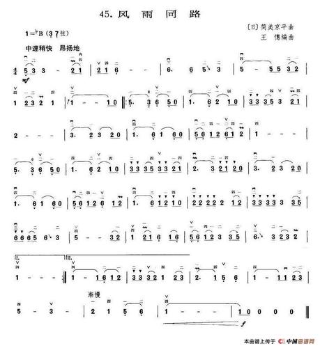 中国乐谱网 简谱 >> 风雨同路(王懳编曲订谱)简谱 乐谱说明: 歌谱格式