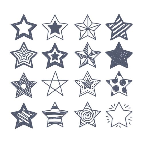 可爱卡通黑白简笔画手绘涂鸦星星形五角星图标logo