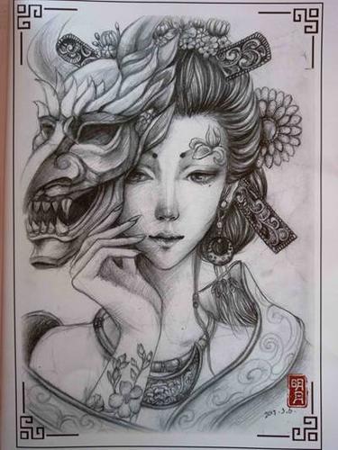 明月艺伎纹身手稿图片(中国美艺妓篇)