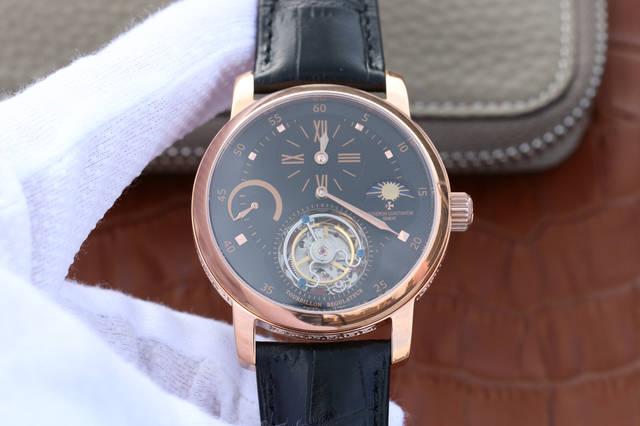 腕表介绍:江诗丹顿(3针分离动力显示陀飞轮)款式: 手动上链机械!