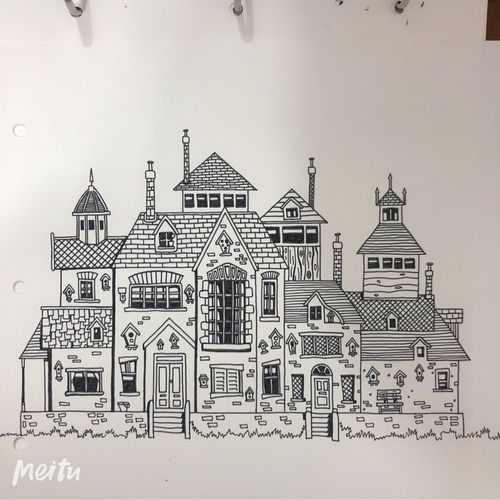 建筑画 线描 手绘黑白装饰画 简笔画_建筑_装饰画_简笔画_阴影_手绘