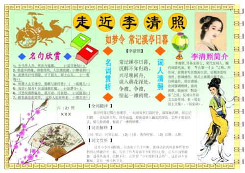 李清照小报走近李清照名人词人小报a4横排电子小报手抄报模板_第1页