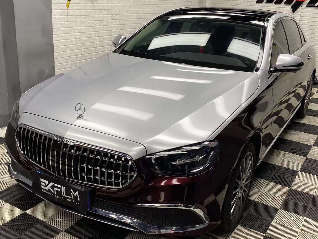 ek改色膜奔驰e全车贴膜金属黑玫瑰金属银双拼改色膜