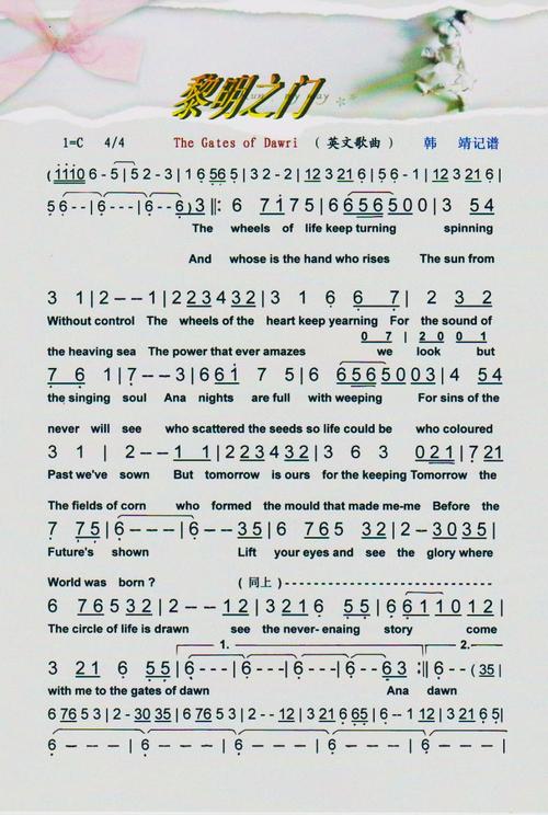 黎明之门(英文歌曲)【彩谱】 简谱