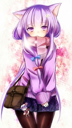 二次元猫耳动漫美少女性感迷人插画手机壁纸