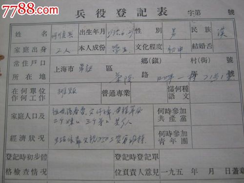 上海市兵役局:兵役登记表