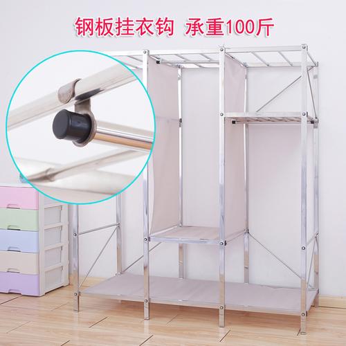 简易衣柜不锈钢方管加厚粗布艺衣橱金属螺丝组装双人挂衣收纳柜子
