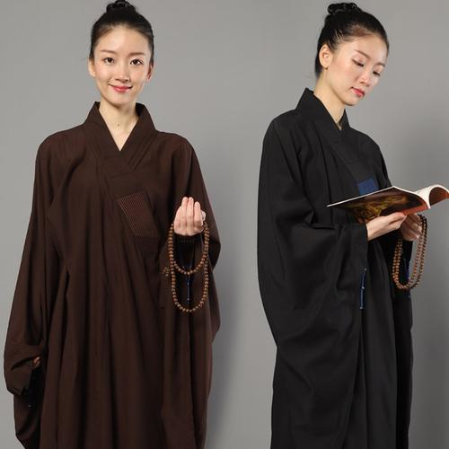 佛教法会台湾麻纱不透明海青居士服女款诵经礼佛僧服僧衣海清包邮