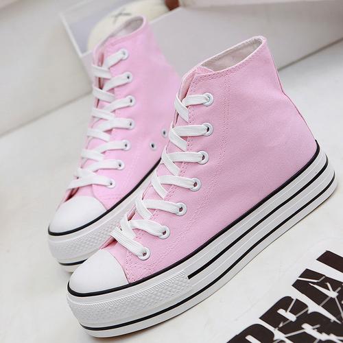 2018春新款帆布鞋女高帮糖果色荧光色韩版粉蓝橙黄绿学生潮鞋包邮