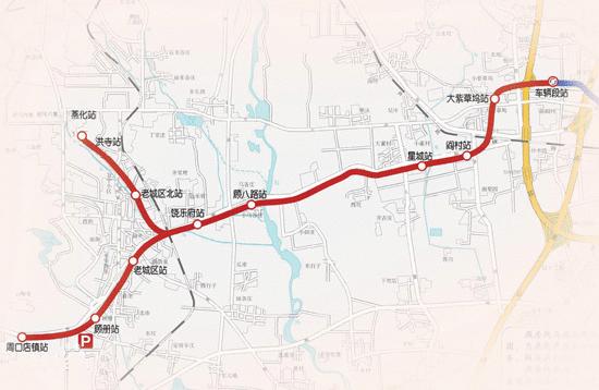 房山线北沿路线:全长约5公里,全线共设4座车站,即樊羊路站,四环路站