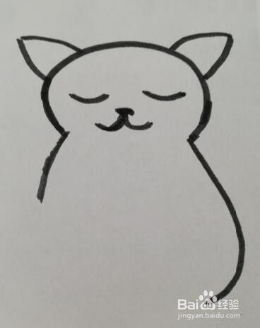 第三步,如图所示,画出小猫的身体轮廓