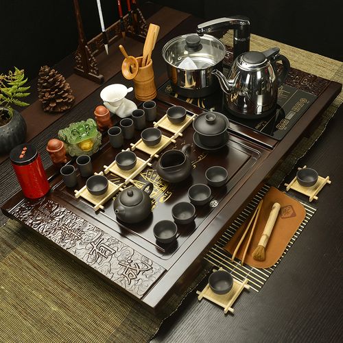 整套功夫茶台茶海茶具套装家用特价茶盘实木组合四合一电磁炉中式