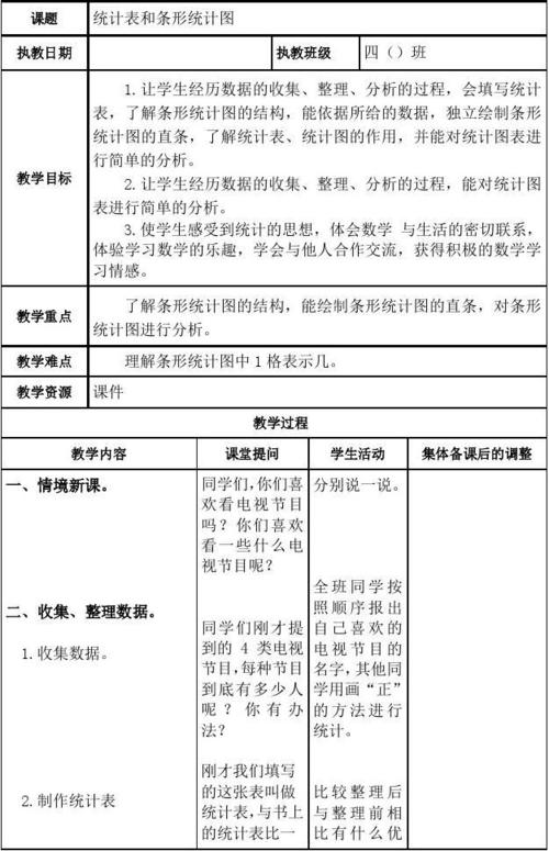 苏教版小学四年级数学上册教学设计 第四单元统计表和条形统计图(一)