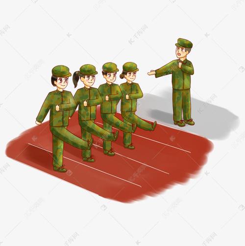 学校大学生军训卡通手绘可爱风整齐齐步走素材图片免费下载-千库网