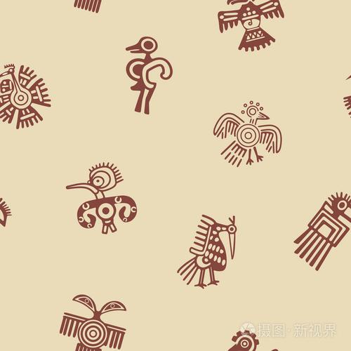 无缝背景与美洲印第安人文物装饰符号字符