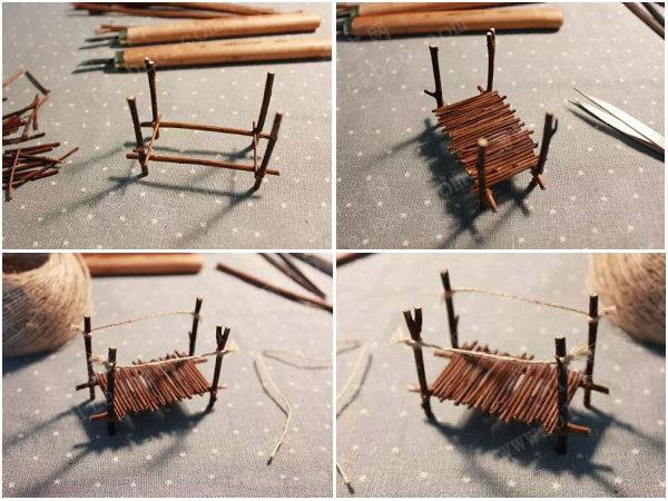 废物利用废树枝做手工迷你原始木桥