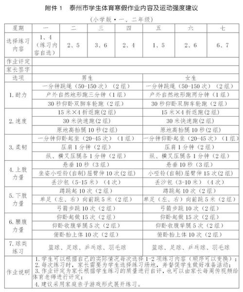 泰州市小学生2021年体育寒假作业