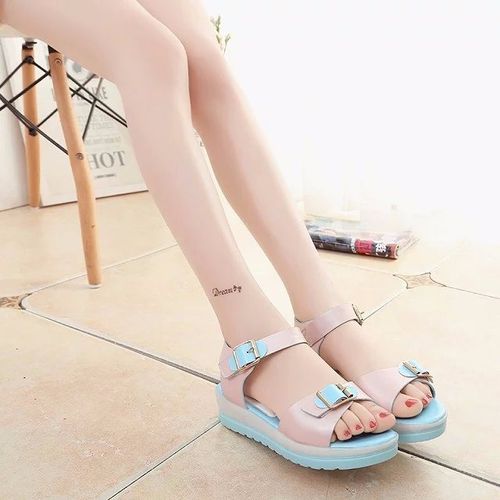 2016夏季新款高中生松糕底坡跟厚底百搭凉鞋女士时尚中跟舒适女鞋