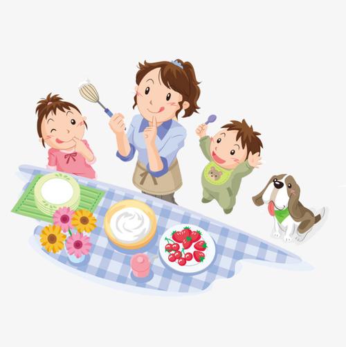 手绘卡通风格家人团聚吃饭免扣元素