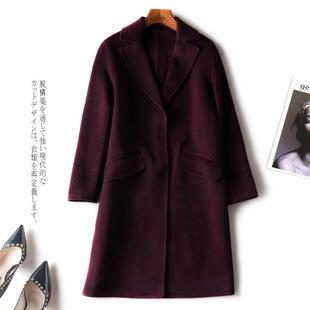 2018秋冬双面羊毛手缝大衣女式双面毛呢羊绒大衣中长款羊毛呢外套