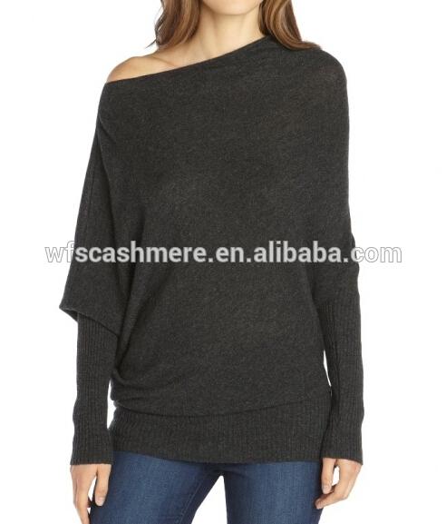 long sleeves large neck pure cashmere sweater for