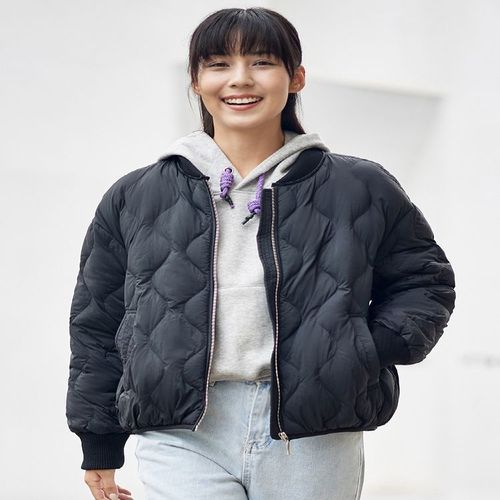 坦博尔2021年新款女时尚菱格羽绒服短款棒球领秋冬保暖小个子外套