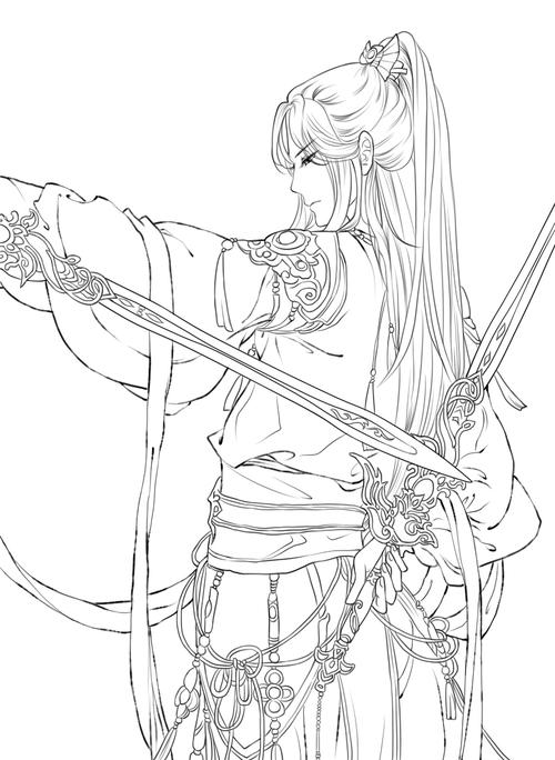 线稿# #古风# 古风男子 线稿大全,漫画上色线稿大全,上色素材,橡皮章